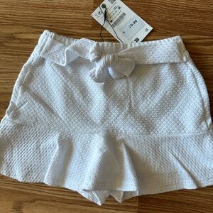 Zara White Textured Skorts with Bow Detail